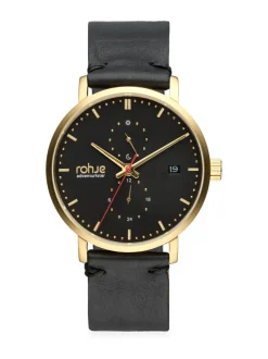 Adventurister Gold -rannekello, musta poronnahkaranneke