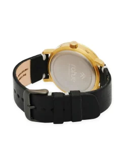 Adventurister Gold -rannekello, musta poronnahkaranneke