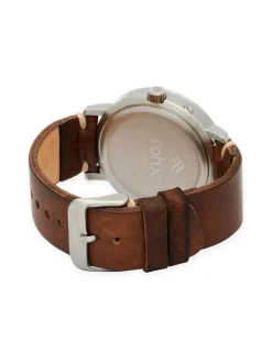 Adventurister White -rannekello, ruskea poronnahkaranneke