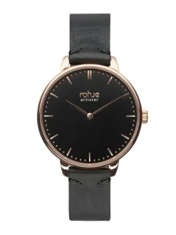 Artister Classic Black -rannekello, musta poronnahkaranneke