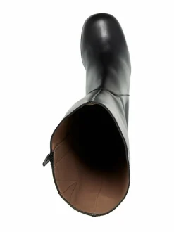 Covered Block Heel Almond Toe -nahkasaappaat