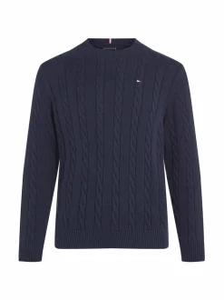 Crew Neck Cotton Cable Sweater -neule