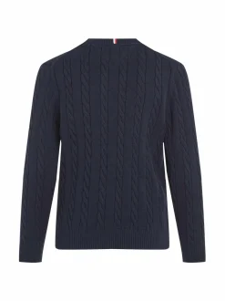 Crew Neck Cotton Cable Sweater -neule