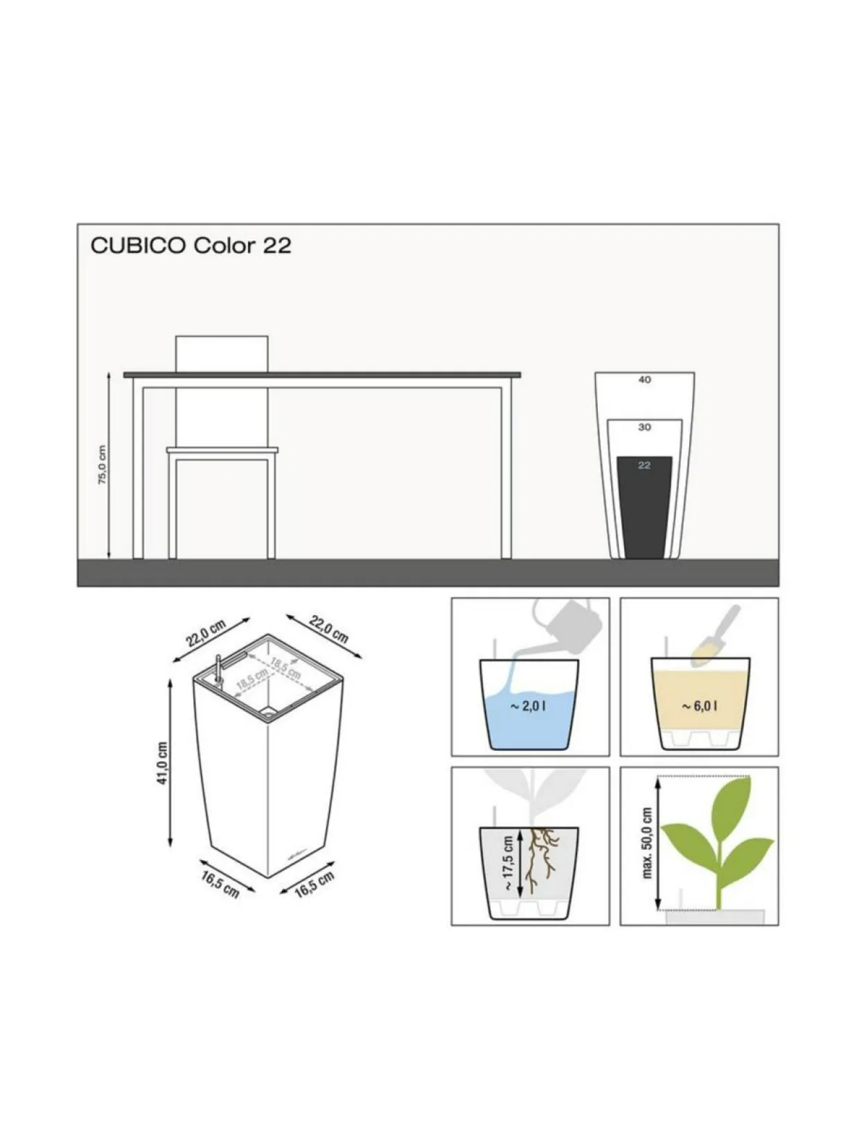 CUBICO Color 22 Hiekka altakasteluruukku ∅22x22cm korkeus 41cm