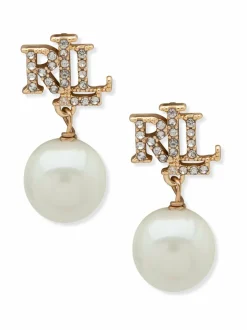 Gold & Crystal Logo Pearl Drop -korvakorut