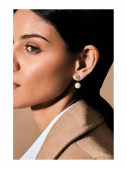 Gold & Crystal Logo Pearl Drop -korvakorut