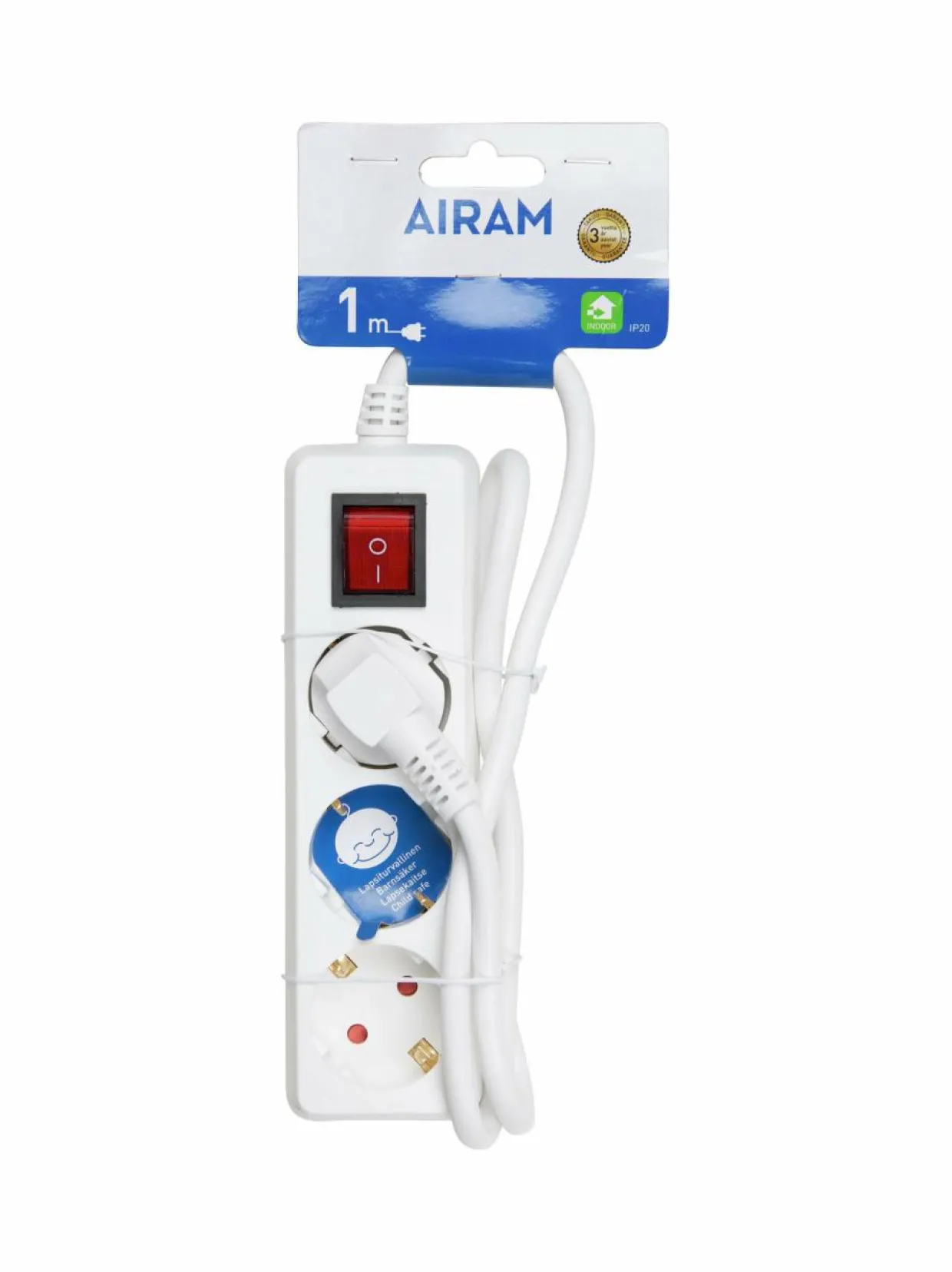 3-osainen jatkojohto+kytkin 1 m